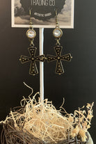 Lost And Found Rhinestone Bronze Cross Earring-Earrings-Lost And Found-Deja Nu Boutique, Women's Fashion Boutique in Lampasas, Texas