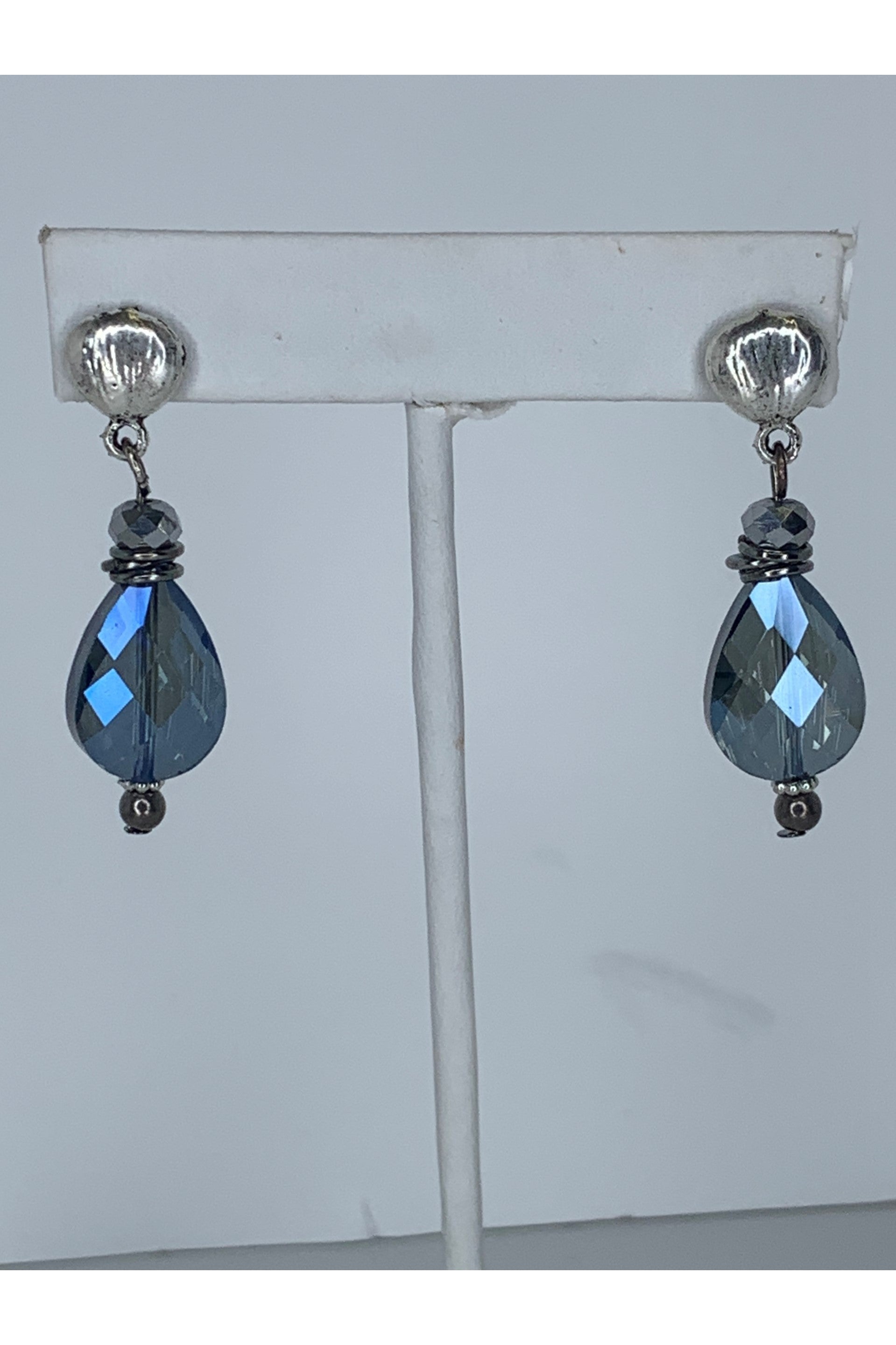 Lost And Found Silver And Navy Crystal Drop Earring-Earrings-Lost And Found-Deja Nu Boutique, Women's Fashion Boutique in Lampasas, Texas