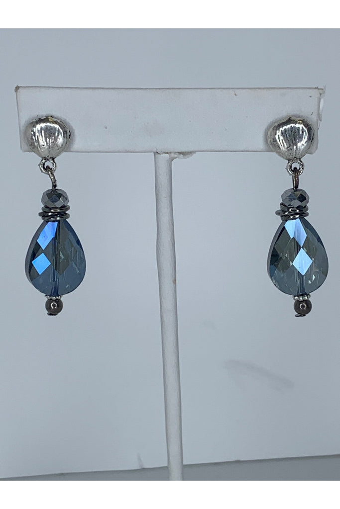 Lost And Found Silver And Navy Crystal Drop Earring-Earrings-Lost And Found-Deja Nu Boutique, Women's Fashion Boutique in Lampasas, Texas
