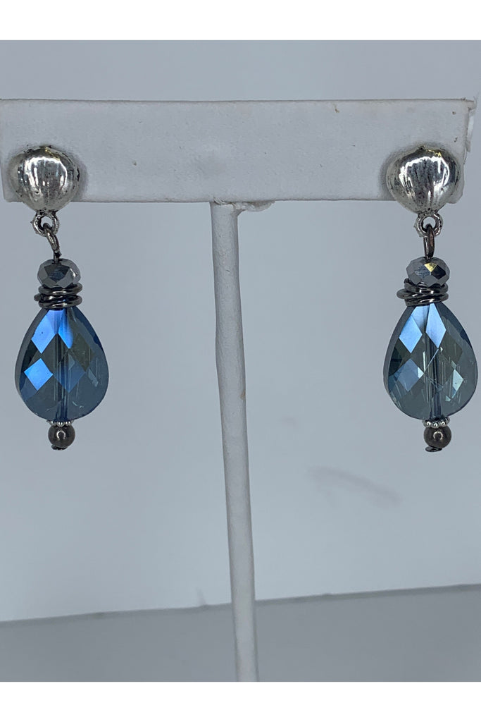 Lost And Found Silver And Navy Crystal Drop Earring-Earrings-Lost And Found-Deja Nu Boutique, Women's Fashion Boutique in Lampasas, Texas