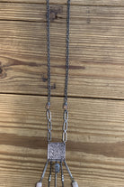 Lost And Found Silver Chain Necklace With Square Medallion And Pink And Rhinestone Dangles-Necklaces-Lost And Found-Deja Nu Boutique, Women's Fashion Boutique in Lampasas, Texas