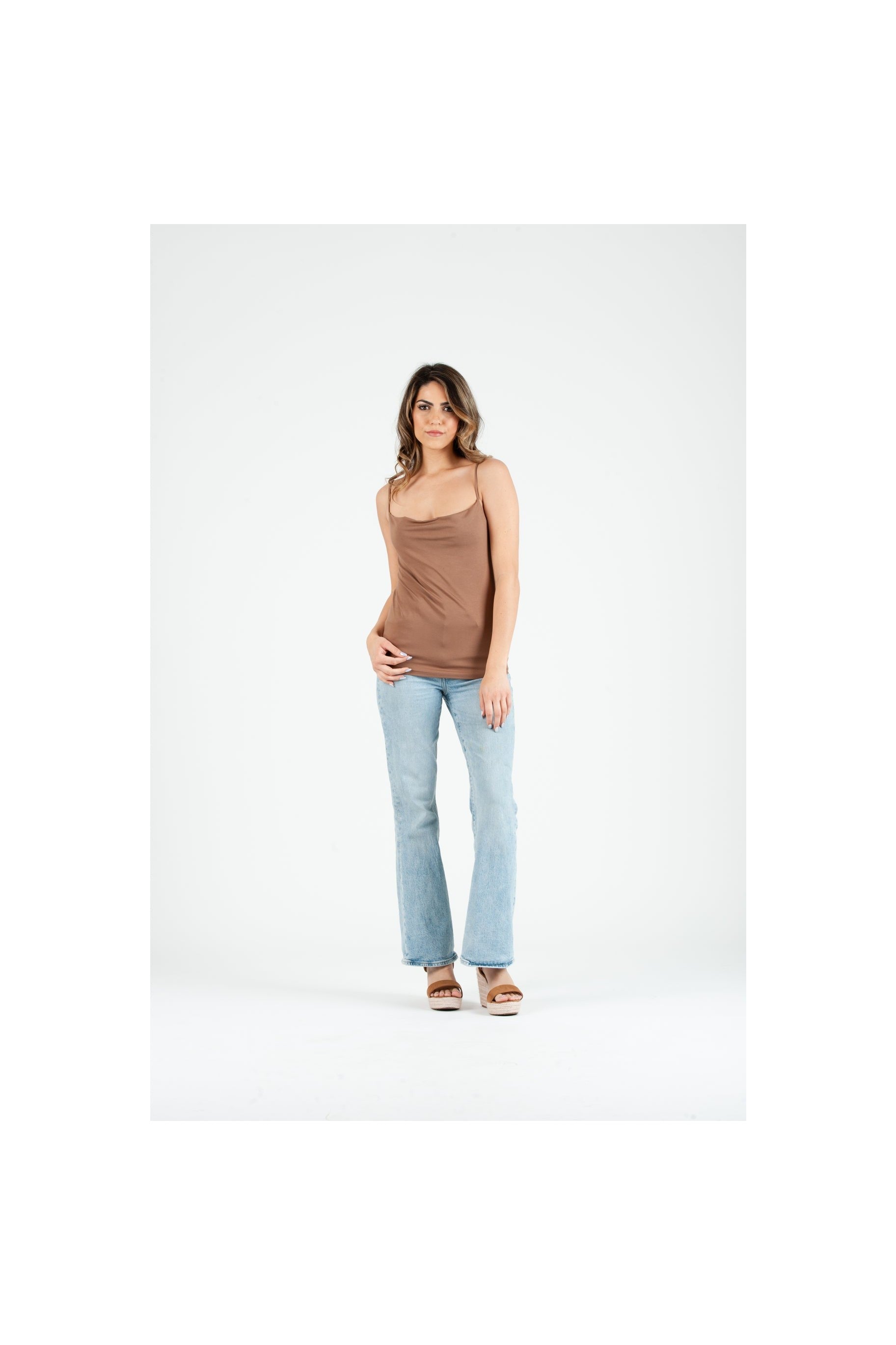 Lucca Couture Kelsie Drape Cami In Acorn-Tops-Lucca Couture-Deja Nu Boutique, Women's Fashion Boutique in Lampasas, Texas