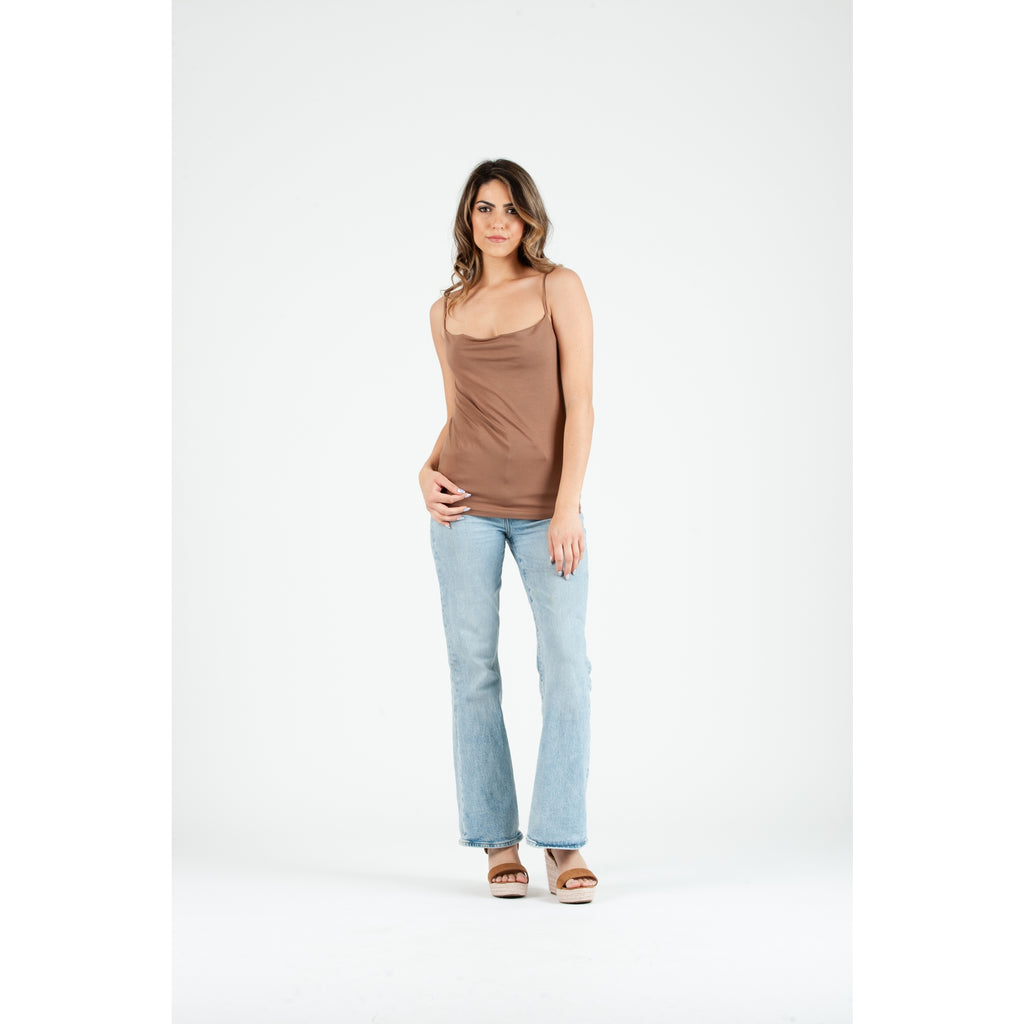 Lucca Couture Kelsie Drape Cami In Acorn-Tops-Lucca Couture-Deja Nu Boutique, Women's Fashion Boutique in Lampasas, Texas