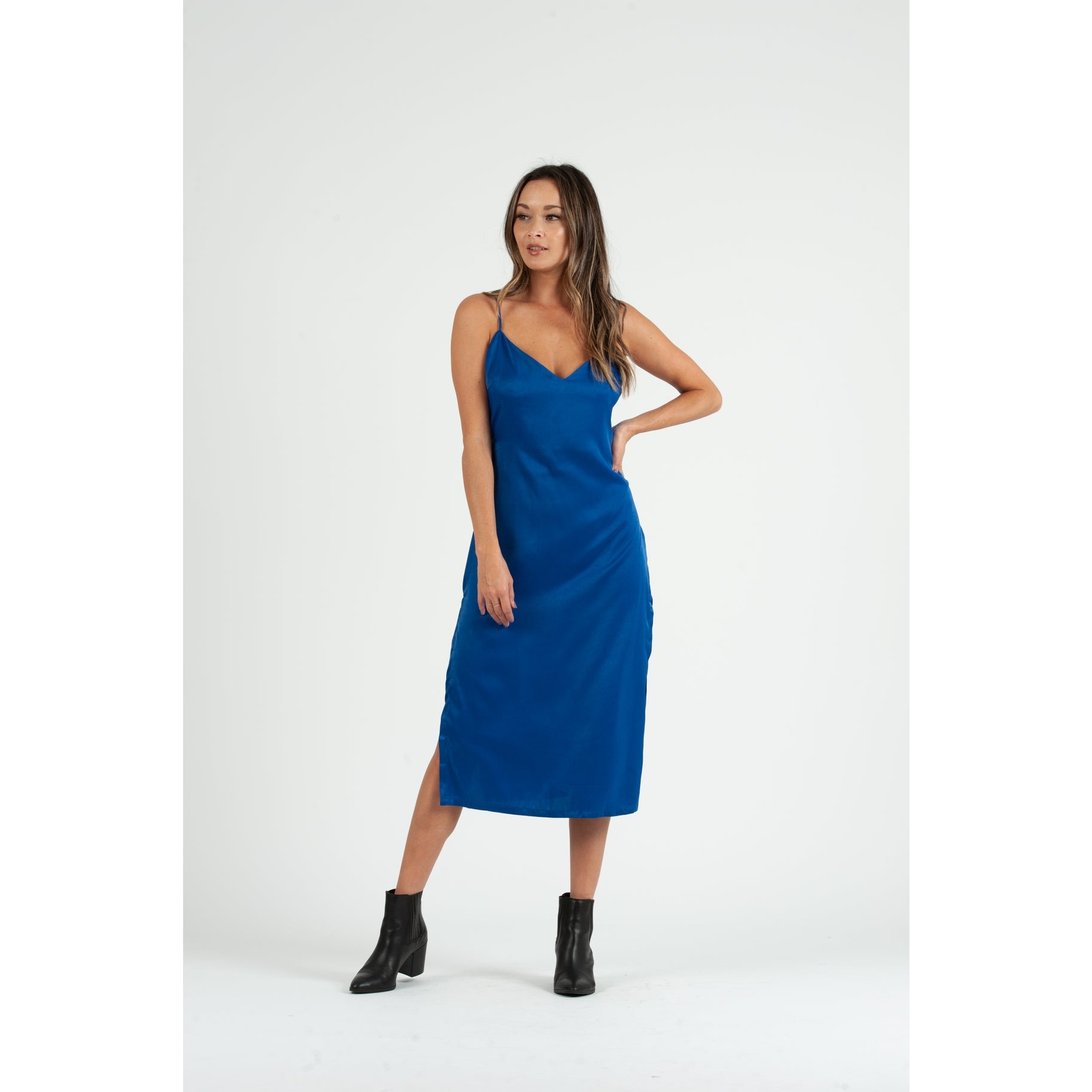 Lucca Couture Sierra Satin Back Tie Dress Royal Blue-Dresses-Lucca Couture-Deja Nu Boutique, Women's Fashion Boutique in Lampasas, Texas