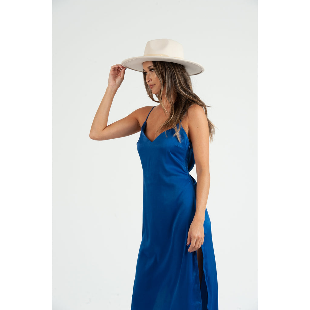 Lucca Couture Sierra Satin Back Tie Dress Royal Blue-Dresses-Lucca Couture-Deja Nu Boutique, Women's Fashion Boutique in Lampasas, Texas