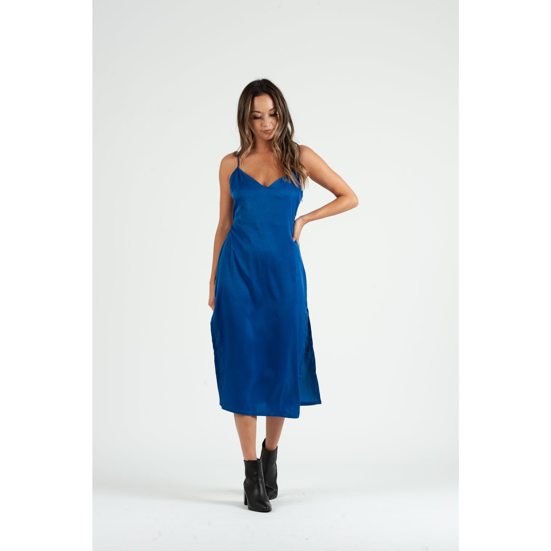 Lucca Couture Sierra Satin Back Tie Dress Royal Blue-Dresses-Lucca Couture-Deja Nu Boutique, Women's Fashion Boutique in Lampasas, Texas