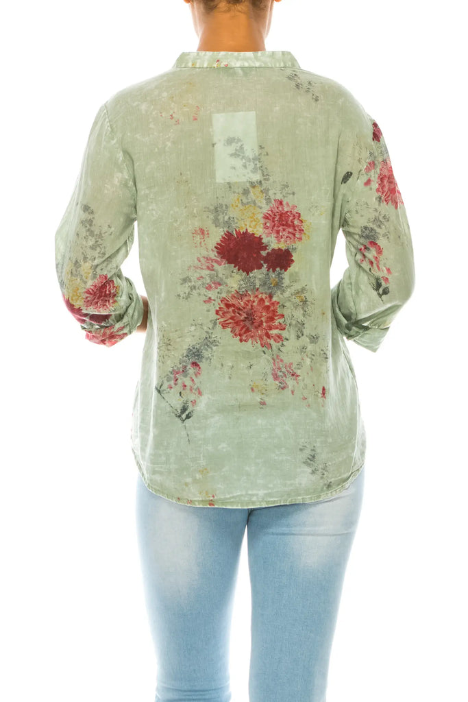 Magazine Clothing Vintage Light Green Basil Floral Printed Tunic with Embroidery-Tunics-Magazine Clothing-Deja Nu Boutique, Women's Fashion Boutique in Lampasas, Texas