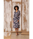 Maggy London Navy Floral Long Sleeve Wrap Midi Dress-Midi Dresses-Maggy London-Deja Nu Boutique, Women's Fashion Boutique in Lampasas, Texas