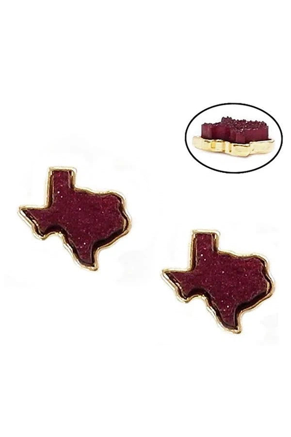 Maroon Druzy Texas Stud Earrings-Earrings-Deja Nu-Deja Nu Boutique, Women's Fashion Boutique in Lampasas, Texas