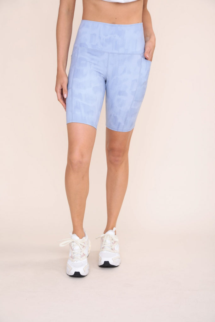 Mono B Faded Leopard Print High-Waist Bike Shorts In Blue-Athleisurewear-Mono B-Deja Nu Boutique, Women's Fashion Boutique in Lampasas, Texas