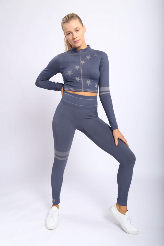 Mono B Stars and Stripes Seamless High-Waisted Leggings In Navy-Bottoms-Mono B-Deja Nu Boutique, Women's Fashion Boutique in Lampasas, Texas