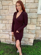 Moodie Plum Sweater Dress-Dresses-Moodie-Deja Nu Boutique, Women's Fashion Boutique in Lampasas, Texas