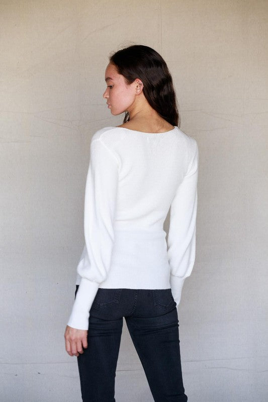 Moodie Square Neck Sweater In Ivory-Sweaters-Moodie-Deja Nu Boutique, Women's Fashion Boutique in Lampasas, Texas