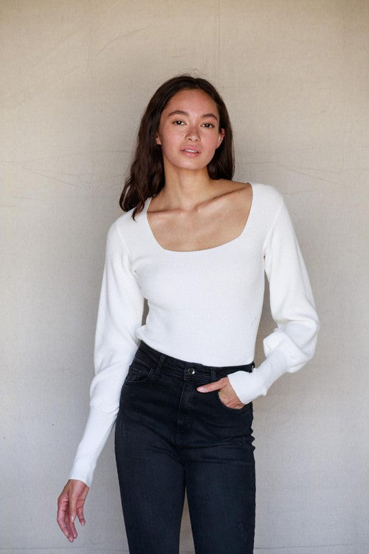 Moodie Square Neck Sweater In Ivory-Sweaters-Moodie-Deja Nu Boutique, Women's Fashion Boutique in Lampasas, Texas