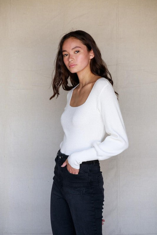 Moodie Square Neck Sweater In Ivory-Sweaters-Moodie-Deja Nu Boutique, Women's Fashion Boutique in Lampasas, Texas