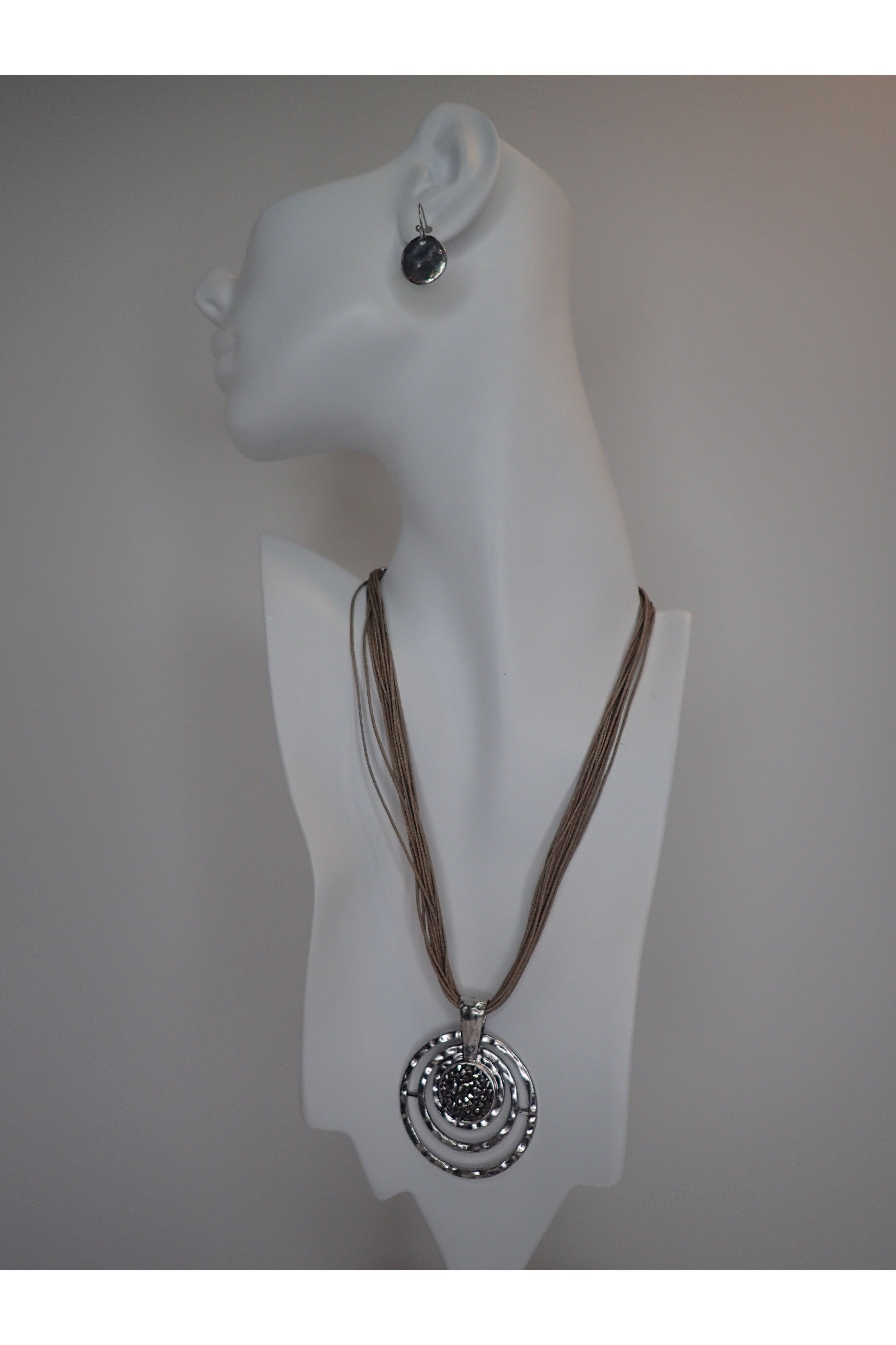 Multi Leather Strand Necklace With Silver Medallion Set-Necklaces-Emma-Deja Nu Boutique, Women's Fashion Boutique in Lampasas, Texas