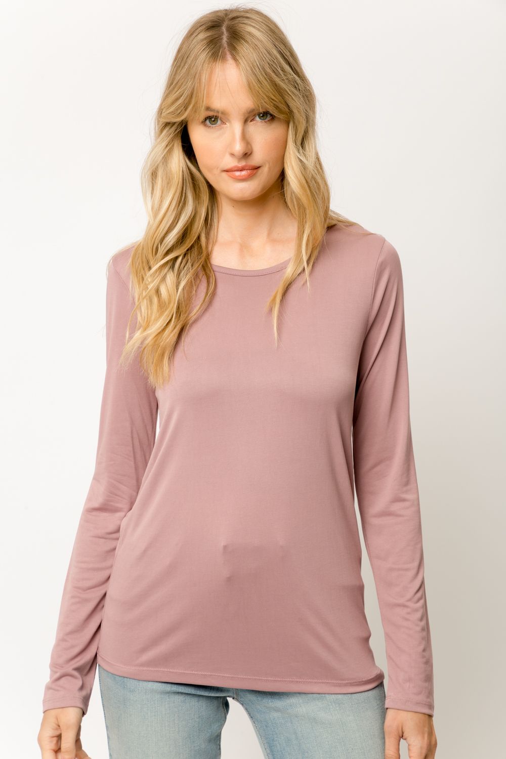 Mystree Cupro Modal Slim Top In Mauve-Tops-Mystree-Deja Nu Boutique, Women's Fashion Boutique in Lampasas, Texas