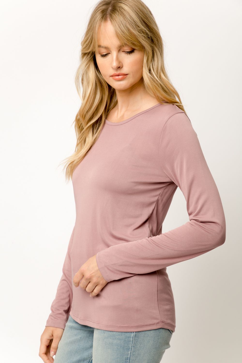 Mystree Cupro Modal Slim Top In Mauve-Tops-Mystree-Deja Nu Boutique, Women's Fashion Boutique in Lampasas, Texas