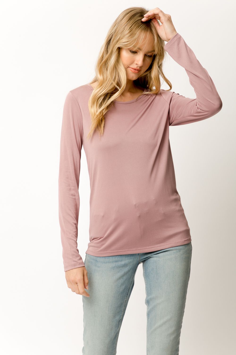 Mystree Cupro Modal Slim Top In Mauve-Tops-Mystree-Deja Nu Boutique, Women's Fashion Boutique in Lampasas, Texas