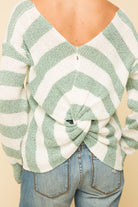 Mystree Knotted Back Mint Stripe Sweater-Sweaters-Mystree-Deja Nu Boutique, Women's Fashion Boutique in Lampasas, Texas