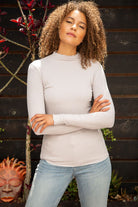 Mystree Lettuce Hem Mock Neck Pullover In Heather Grey-Tops-Mystree-Deja Nu Boutique, Women's Fashion Boutique in Lampasas, Texas