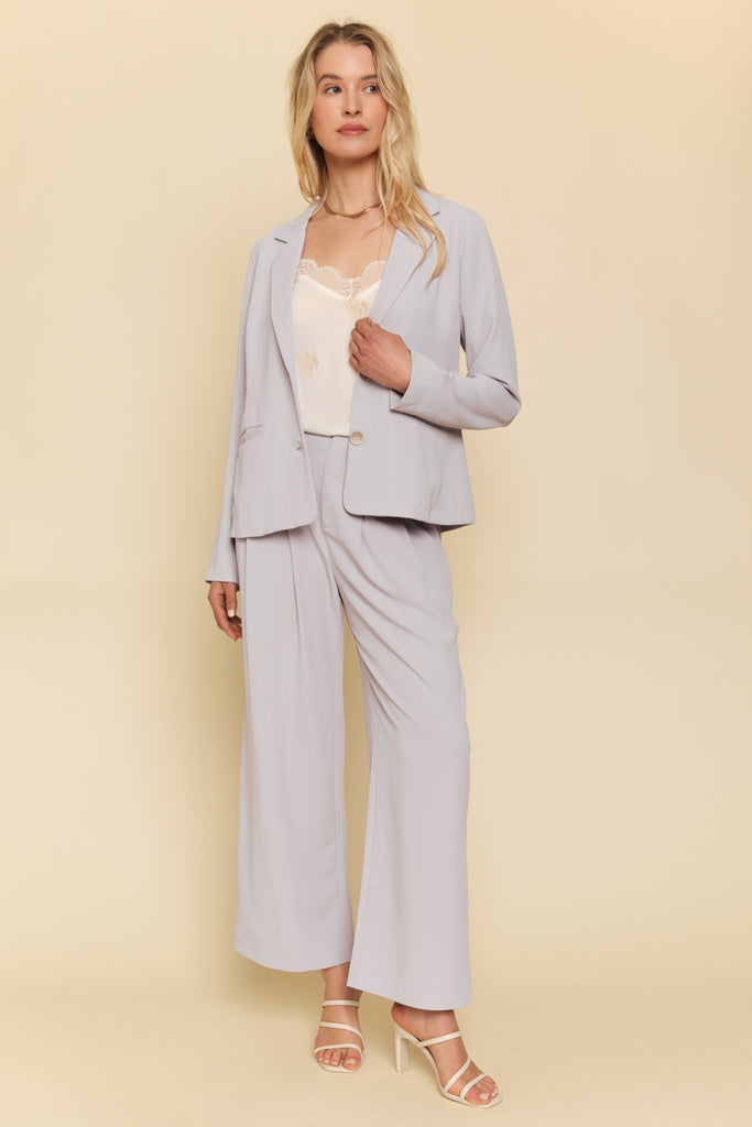 Mystree Lilac Gray Double Buttoned Blazer-Blazers-Mystree-Deja Nu Boutique, Women's Fashion Boutique in Lampasas, Texas