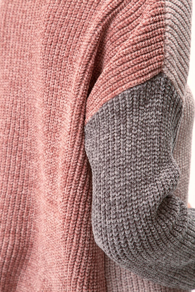 Mystree Mock Neck Colorblock Sweater In A Rose Grey Mix-Sweaters-Mystree-Deja Nu Boutique, Women's Fashion Boutique in Lampasas, Texas