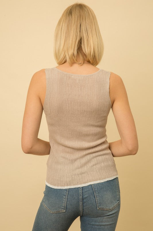 Mystree Natural Round Neck Sweater Tank-Sweaters-Mystree-Deja Nu Boutique, Women's Fashion Boutique in Lampasas, Texas