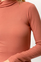 Mystree Ribbed Mock Neck Turtleneck In Terracotta-Tops-Mystree-Deja Nu Boutique, Women's Fashion Boutique in Lampasas, Texas