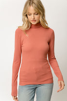 Mystree Ribbed Mock Neck Turtleneck In Terracotta-Tops-Mystree-Deja Nu Boutique, Women's Fashion Boutique in Lampasas, Texas