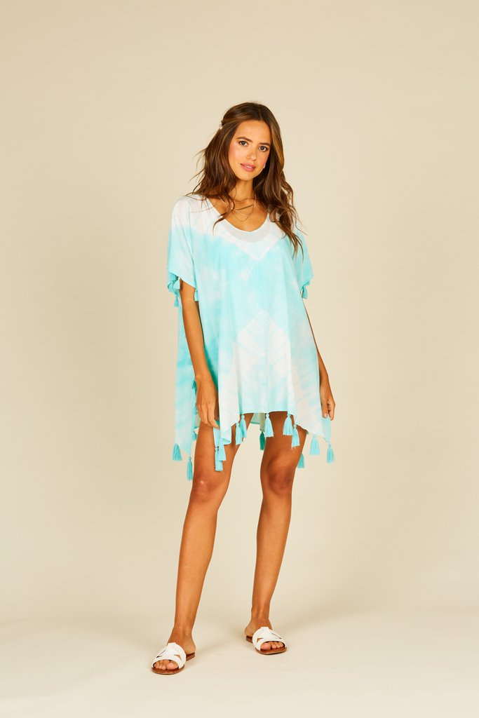 Ocean Drive Fresh Mint Tie Dye Coverup With Tassels-Tops-Ocean Drive-Deja Nu Boutique, Women's Fashion Boutique in Lampasas, Texas