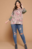 Oddi Mauve Floral And Leopard Raglan Sleeve Plus Top-Curvy/Plus Tops-Oddi-Deja Nu Boutique, Women's Fashion Boutique in Lampasas, Texas