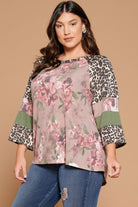 Oddi Mauve Floral And Leopard Raglan Sleeve Plus Top-Curvy/Plus Tops-Oddi-Deja Nu Boutique, Women's Fashion Boutique in Lampasas, Texas