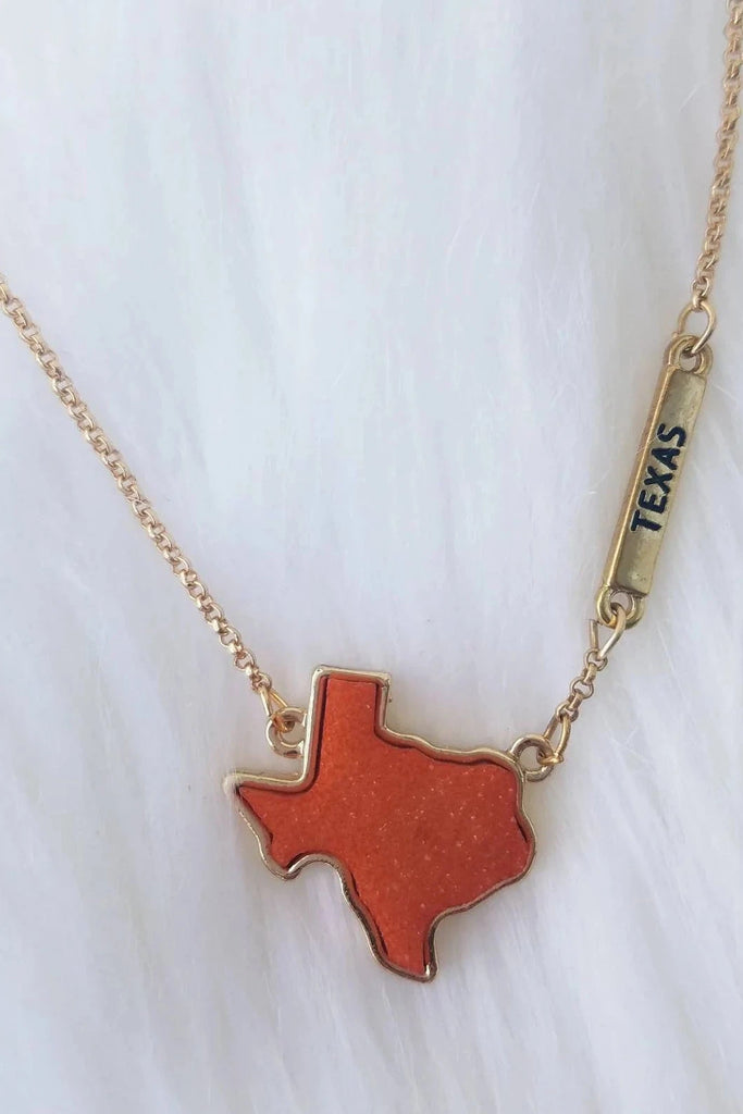 Orange Druzy Texas Pendant Necklace Set-Necklaces-Deja Nu-Deja Nu Boutique, Women's Fashion Boutique in Lampasas, Texas