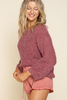 POL Alpaca Sweater In Sangria Red With Dolman Sleeves-Sweaters-POL-Deja Nu Boutique, Women's Fashion Boutique in Lampasas, Texas