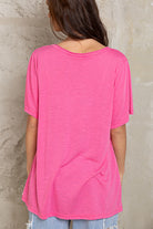 POL Basic And Soft Slub V Neckline Tee In Flamingo Pink-Tops-POL-Deja Nu Boutique, Women's Fashion Boutique in Lampasas, Texas