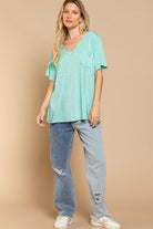 POL Basic And Soft Slub V Neckline Tee In Paradise Mint-Tops-POL-Deja Nu Boutique, Women's Fashion Boutique in Lampasas, Texas