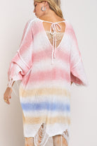 POL Berry Rainbow Distressed Cardigan-Cardigans & Kimonos-POL-Deja Nu Boutique, Women's Fashion Boutique in Lampasas, Texas