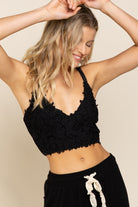 POL Black Lace Crop Bralette With Crisscross Back-Camis/Tanks-POL-Deja Nu Boutique, Women's Fashion Boutique in Lampasas, Texas