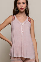 POL Button Front Pink Multi Tank-Tops-POL-Deja Nu Boutique, Women's Fashion Boutique in Lampasas, Texas