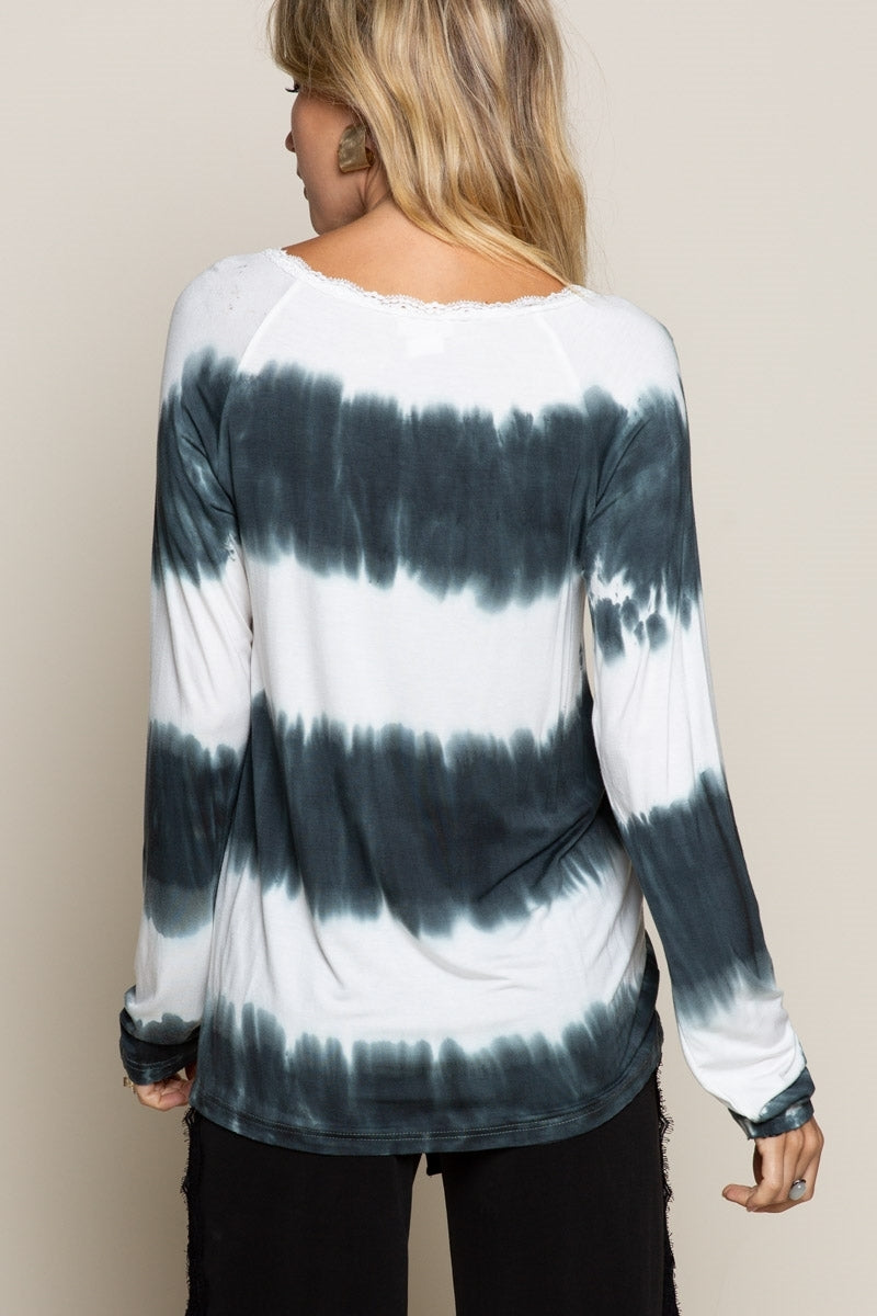 POL Dip Dyed Indigo And White Long Sleeve Tee-Tops-POL-Deja Nu Boutique, Women's Fashion Boutique in Lampasas, Texas