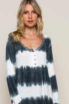 POL Dip Dyed Indigo And White Long Sleeve Tee-Tops-POL-Deja Nu Boutique, Women's Fashion Boutique in Lampasas, Texas