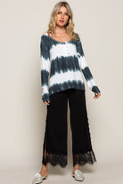 POL Dip Dyed Indigo And White Long Sleeve Tee-Tops-POL-Deja Nu Boutique, Women's Fashion Boutique in Lampasas, Texas