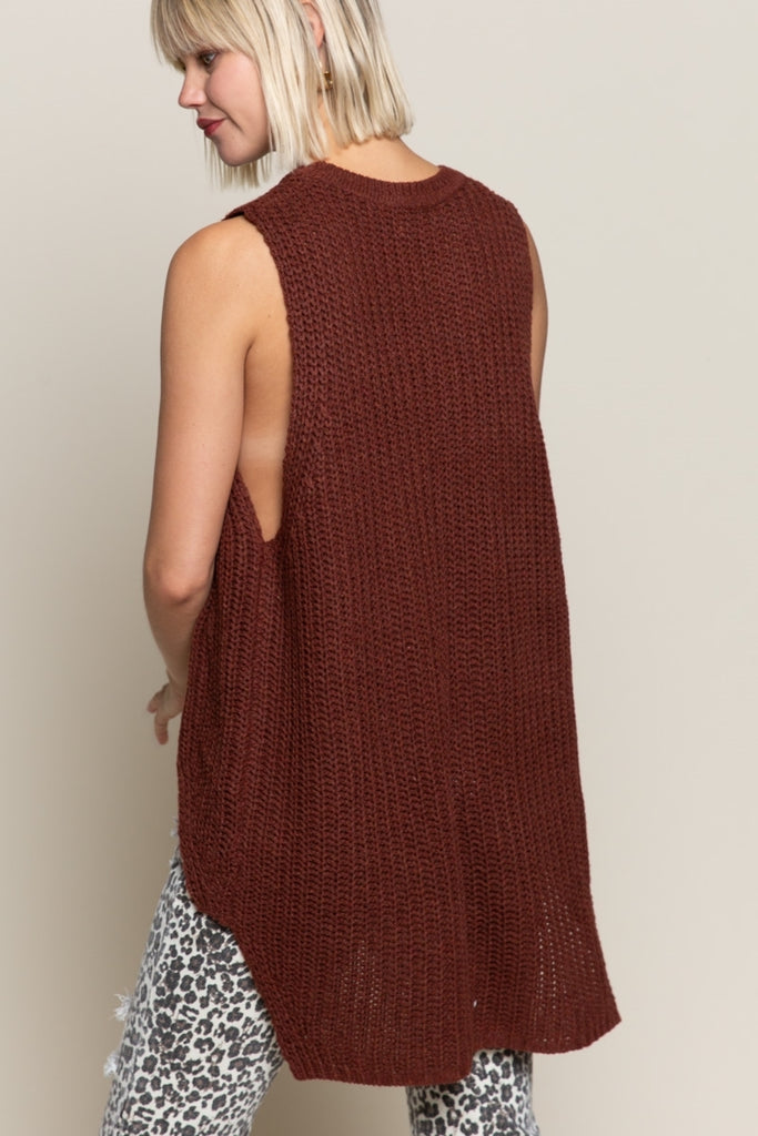 POL Fired Brick Sleeveless Sweater-Sweaters-POL-Deja Nu Boutique, Women's Fashion Boutique in Lampasas, Texas