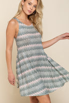 POL Grey Multi Zig Zag Pattern Dress-Dresses-POL-Deja Nu Boutique, Women's Fashion Boutique in Lampasas, Texas