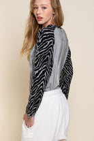 POL Grey Shirt With Zebra Sleeves-Tops-POL-Deja Nu Boutique, Women's Fashion Boutique in Lampasas, Texas