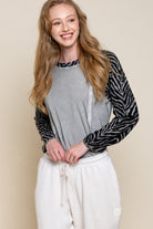 POL Grey Shirt With Zebra Sleeves-Tops-POL-Deja Nu Boutique, Women's Fashion Boutique in Lampasas, Texas