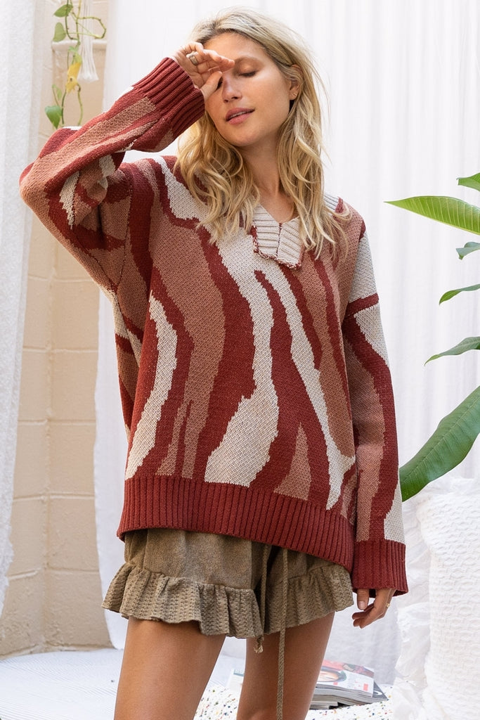POL Rust Latte Swirls Of Camo Sweater-Sweaters-POL-Deja Nu Boutique, Women's Fashion Boutique in Lampasas, Texas
