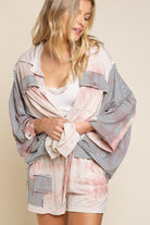 POL Tie Dye Dry Pink & Striped Button Up Shirt-Tops-POL-Deja Nu Boutique, Women's Fashion Boutique in Lampasas, Texas