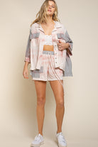 POL Tie Dye Dry Pink & Striped Button Up Shirt-Tops-POL-Deja Nu Boutique, Women's Fashion Boutique in Lampasas, Texas